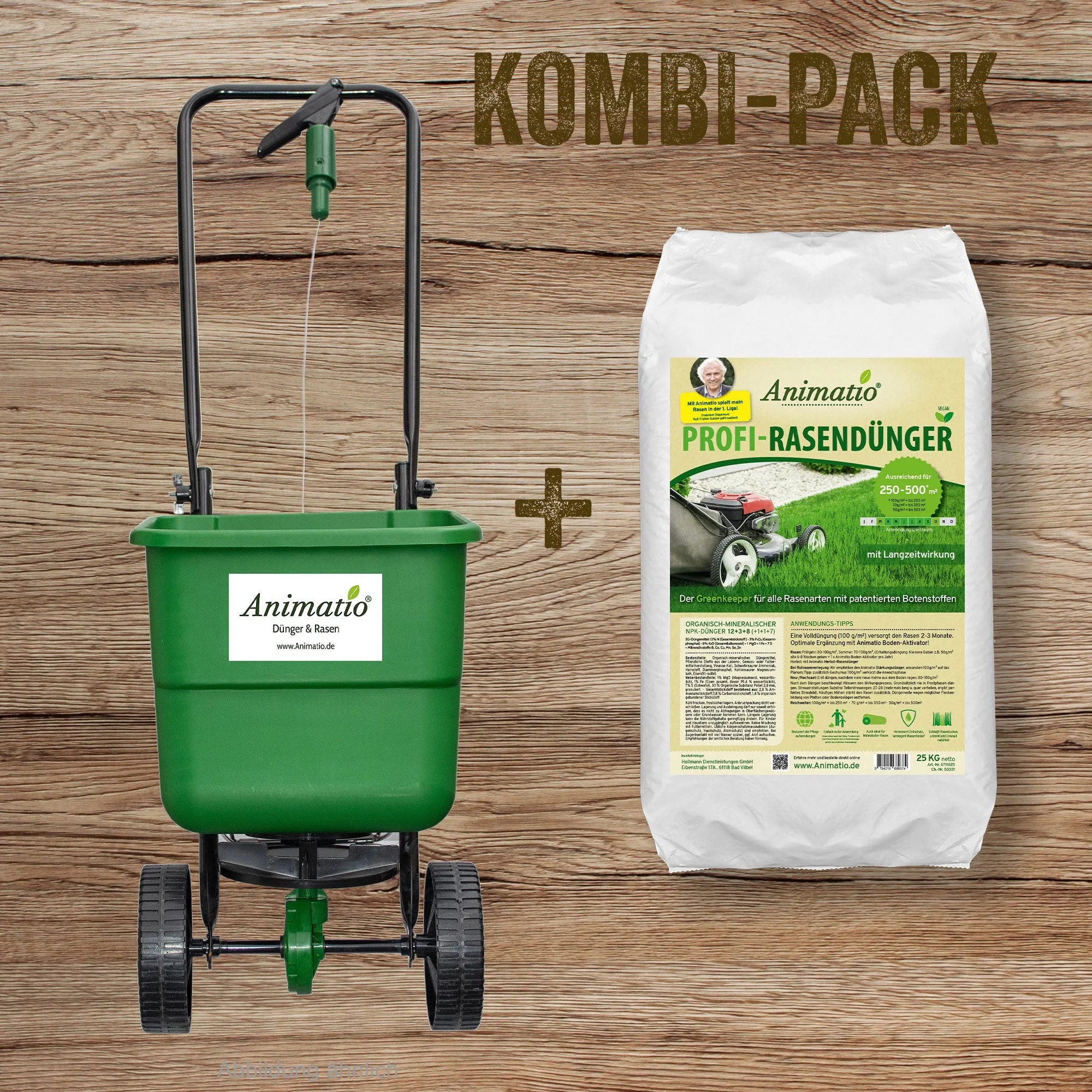 Kombi-Pack: Animatio Blitz Tellerstreuer<br>+ 25 kg Profi Rasendünger